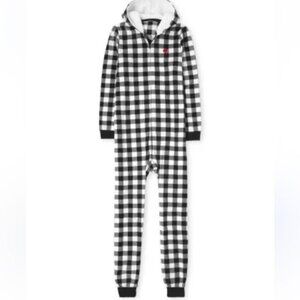 The Childrens Place Kids Buffalo Plaid Hooded Onesie Pajama XXL